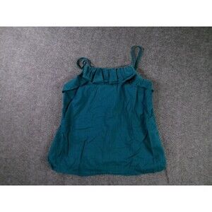Old Navy Cami Womens M Teal Ruffle Spaghetti Strap Tank Top Rayon Cotton Summer